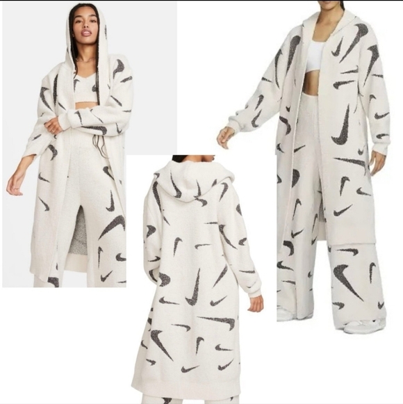 Nike Phoenix Cream and Charcoal Gray Boucle Long Cardigan Size Small - Picture 8 of 9